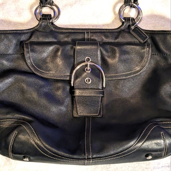 COACH Soho Large Black Smooth Leather Carryall Business Tote Shoulder Bag #5770 - Picture 2 of 11